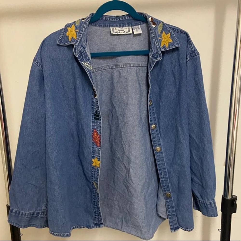 Fall Embroidered Denim Button Down